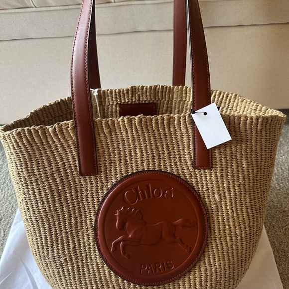 Chloe Large Horse Medal Raffia Tote - Picture 10 of 10